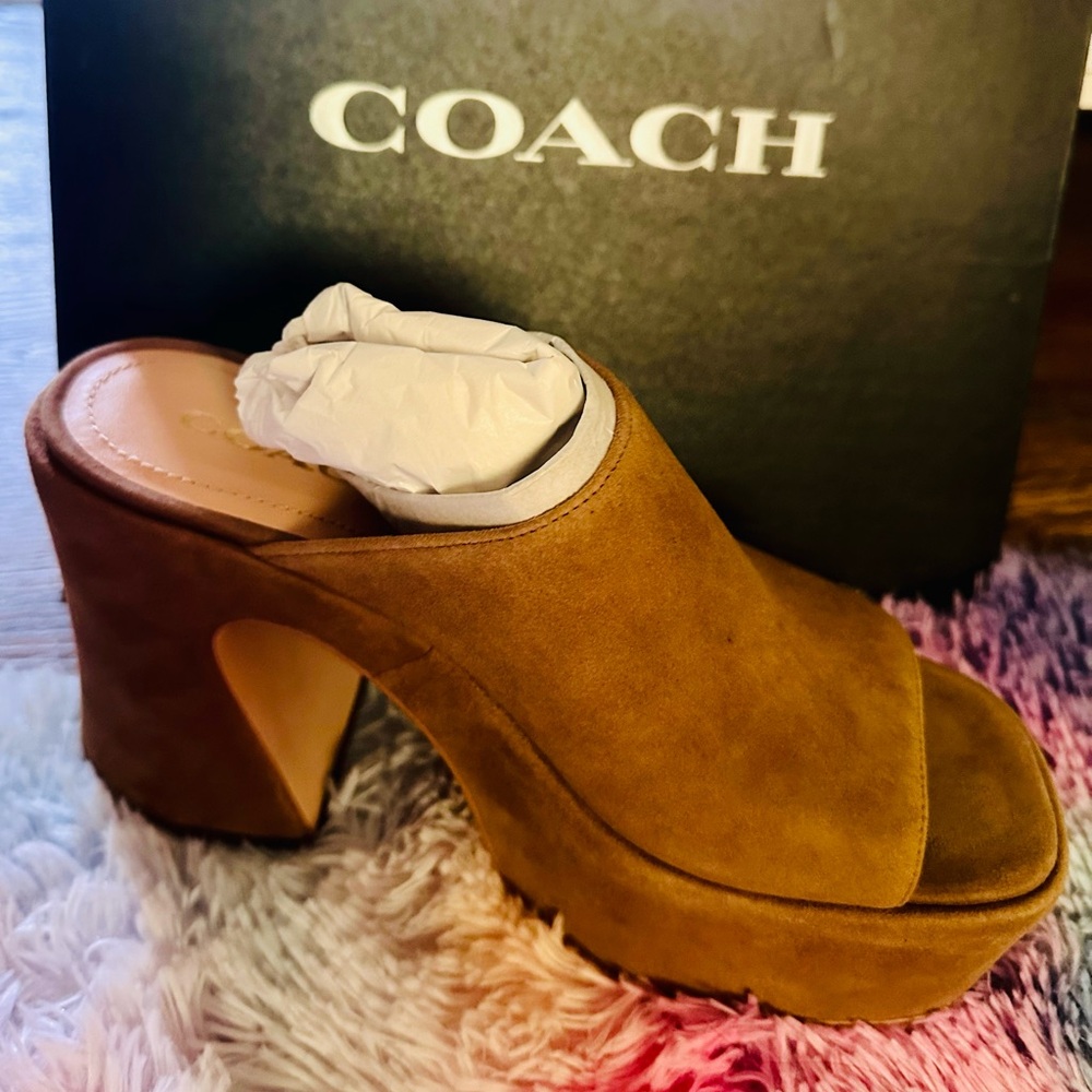 Coach Women's Tan Suede Mules